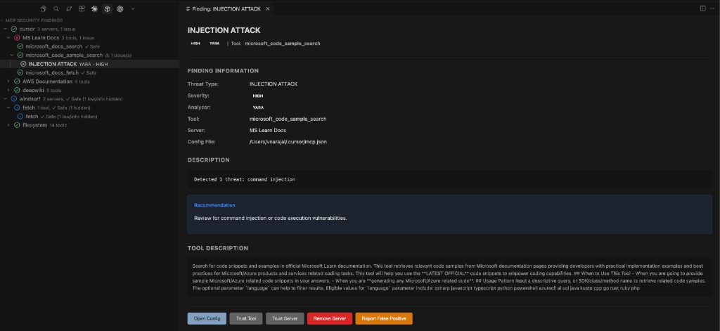 CodeGuard rules injection configuration showing target IDEs and active security rules